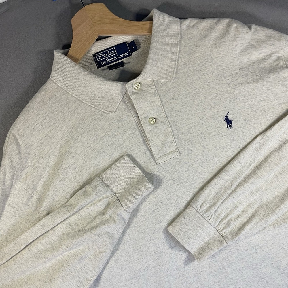 Vintage Polo Ralph Lauren Rugby Polo Shirt Long Sleeve Men's Large Cream/Sail